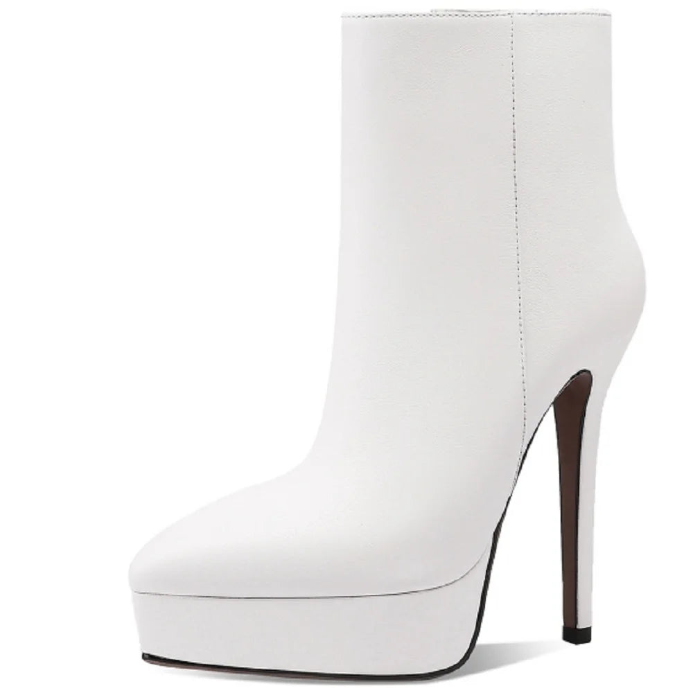 Women Handmade Genuine Leather Ankle Boots Side Zip Thin High Heels Pointed Toe Dress Ladies Female Shoes 33-40