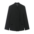 Women's With Pockets Black Blazer Vintage Long Sleeves V-Neck Female Office Lady Outfits