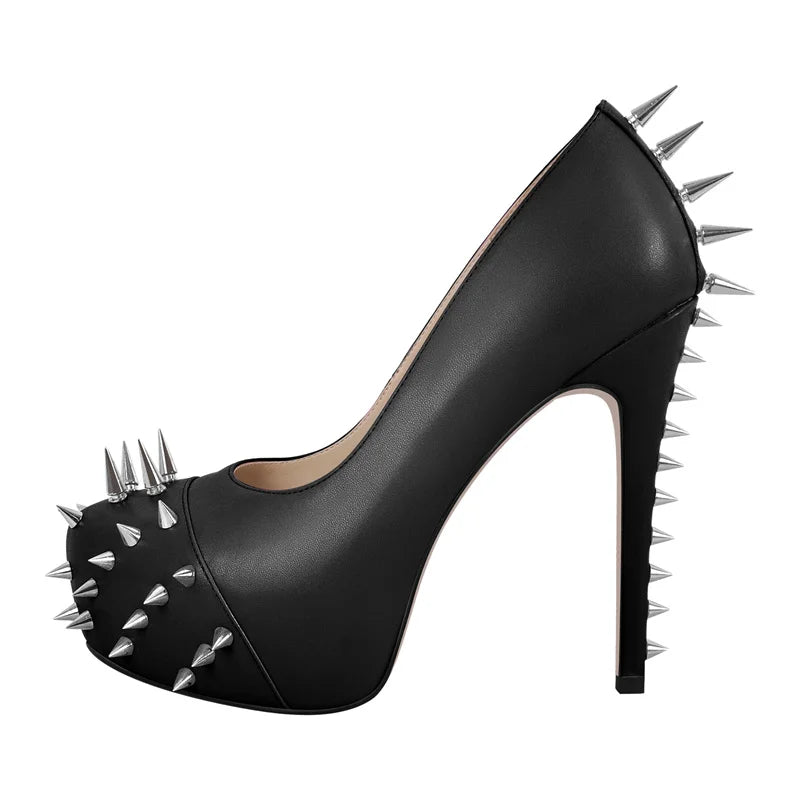 Women  Round Toe Pink Platform Rivet  Heels Pumps Dress Party Dress Sexy 13CM Stiletto Slip On Heels Shoes