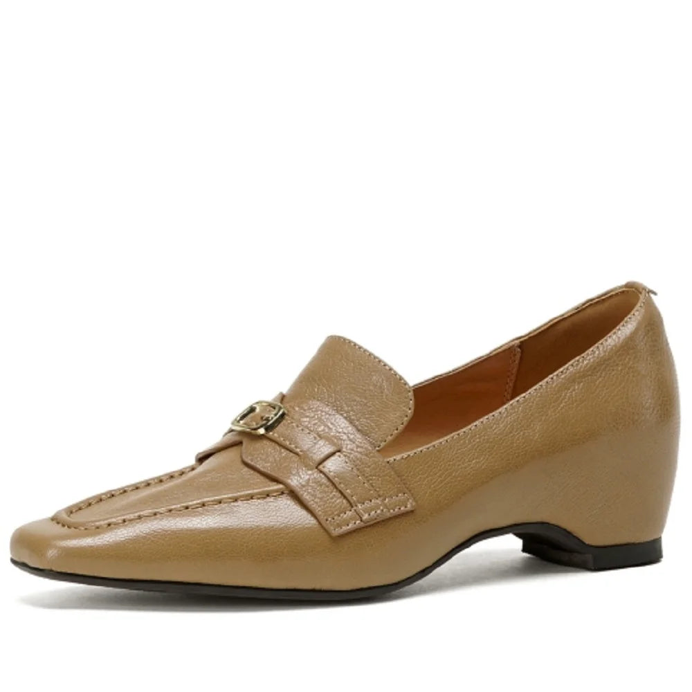 Women's Handmade genuine leather Square toe loafers Mid Hells high quality soft comfortable casual shoes