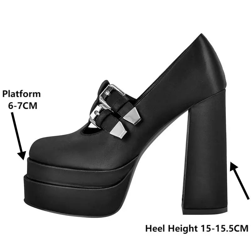 Women Pumps Black Double Platform Chunky High Heel Pumps Big Size Fashion Punk Shoes