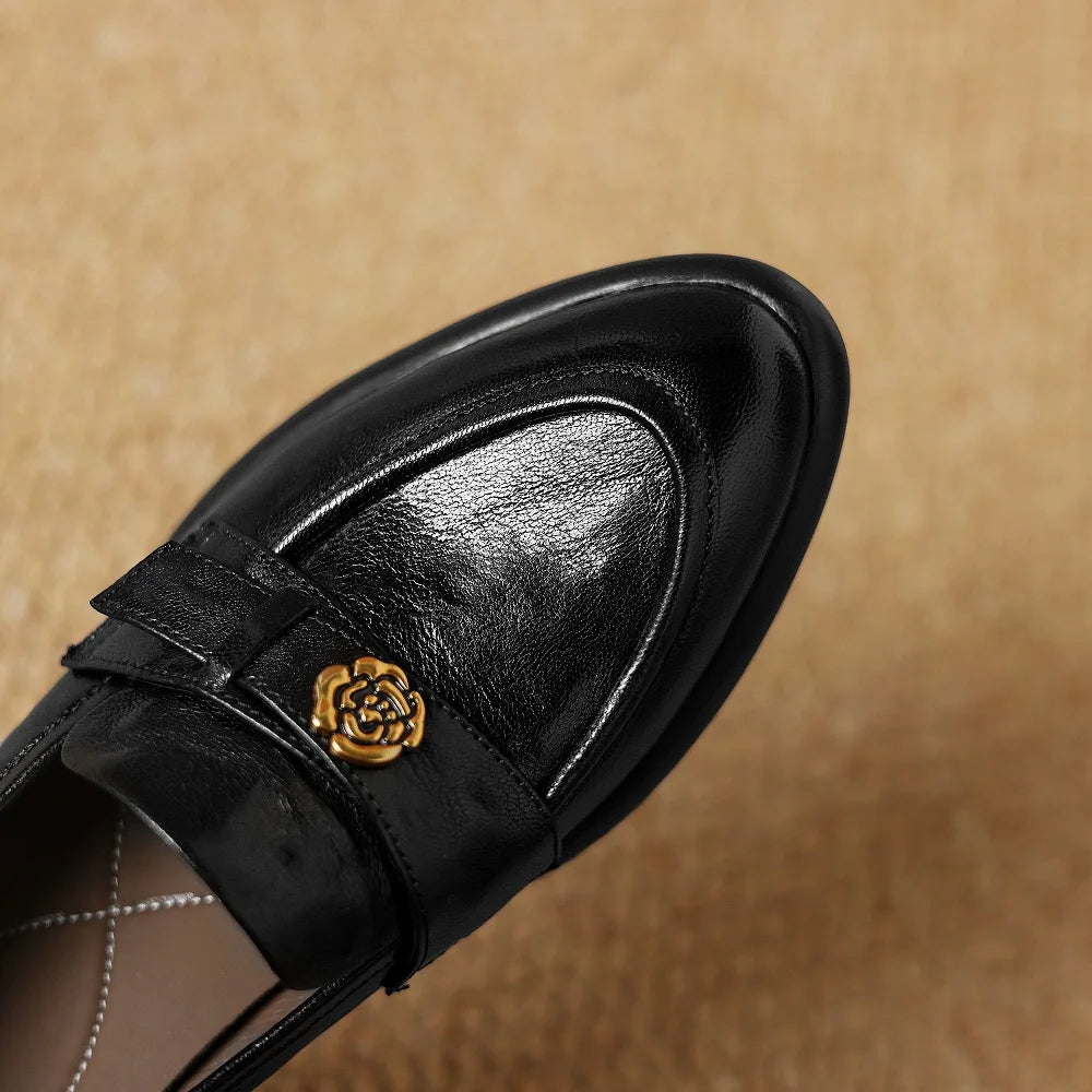 Handmade Genuine Leather Version Chunky Heel Women's Soft and comfortable Pointed Toe Shoes New Arrival 34-40