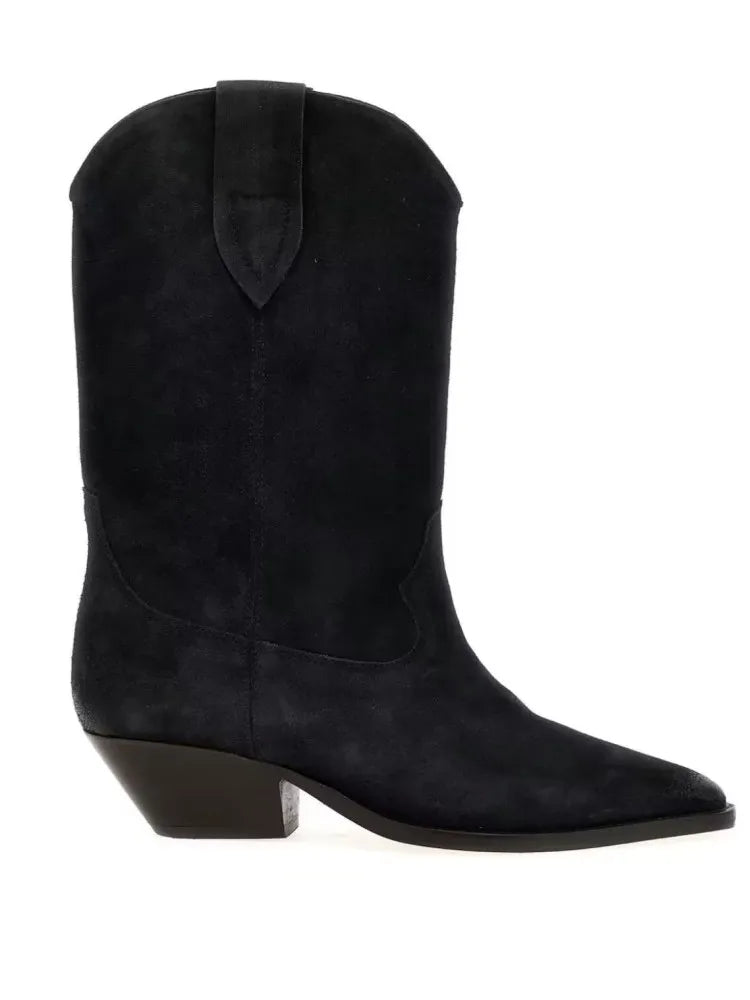 2025 Autumn and winter new women's thick heel high short boots, fashionable pointed casual plus size women's calf boots