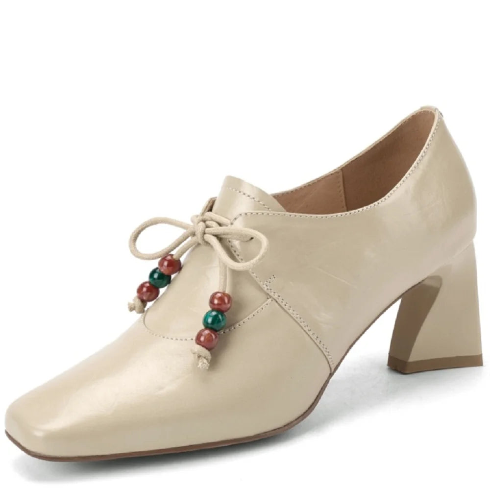 Woman's Handmade Genuine Leather High Heels New High Quality Square Business Commuter Girls Shoes Banquet 34-40