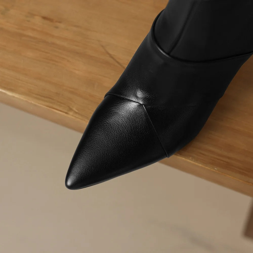 Women Handmade Genuine Leather Shoes Pointed Toe Elegent High Heel Ankle Boots Daily Shoes 34-40