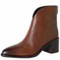 Women Handmade Genuine Leather Pointed Toe Chunky Heel Shoes Casual Zip Ankle Boots Western Boots 34-40