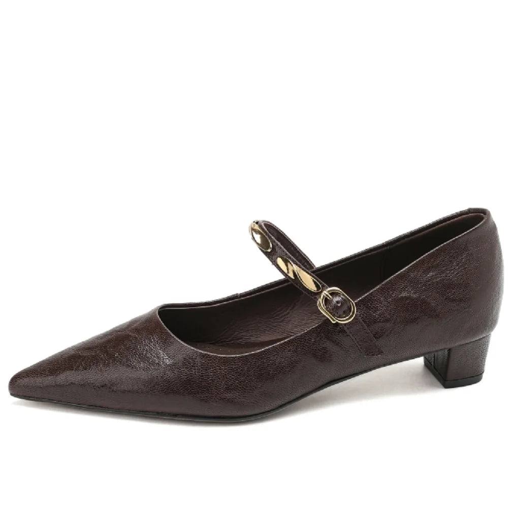 Handmade Genuine Leather Comfortable Mid Heel Single oes Women Work oes Easy to Wear And Not Tiring 34-40