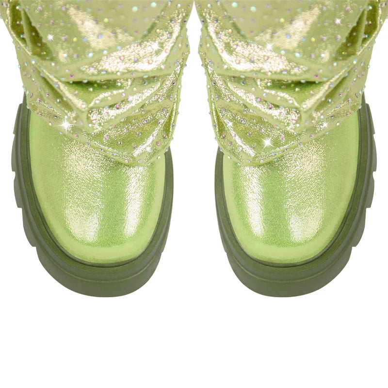 Women  Round Toe Fold Over Mid-Calf Webs Handmade Female Fashion  Pull On Slouch Boots