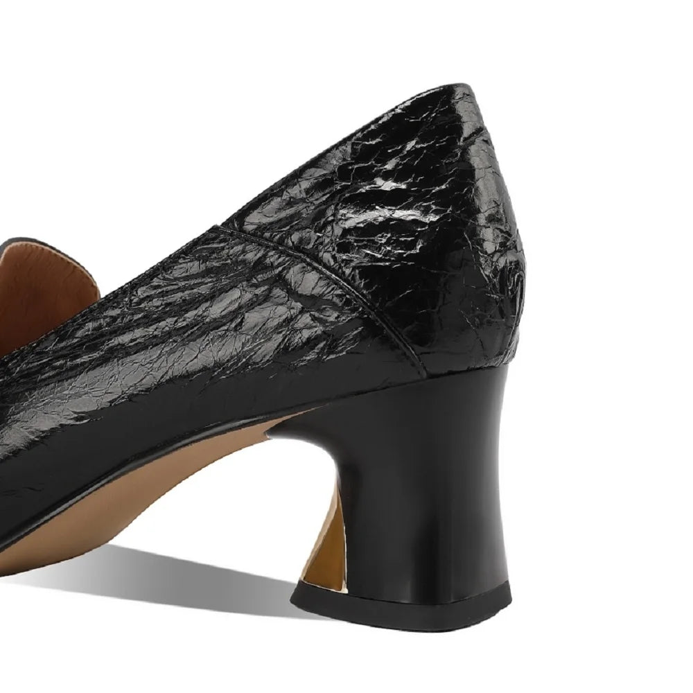 Women Pointed Toe Shoes British Style Handmade Genuine Leather Shallow Heel Slip On Versatile Office Shoes 33-43