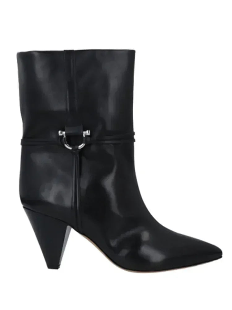 2026 European and American New Pointed Women's Short Boots with Conical High Heels Fashion 34-45 Size Large Women's Long Boots