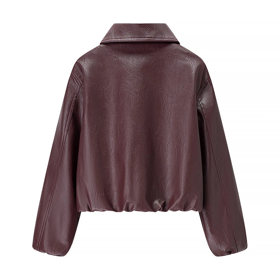 2025 Autumn/Winter New Women's Fashion Style Collar Zipper Long Sleeve Imitation Leather Coat