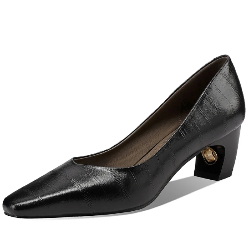 New Women Handmade High Quality Cow Leather Pumps Comfortable Mid Heels Solid Color Dress Party Pumps Shoes 33-43