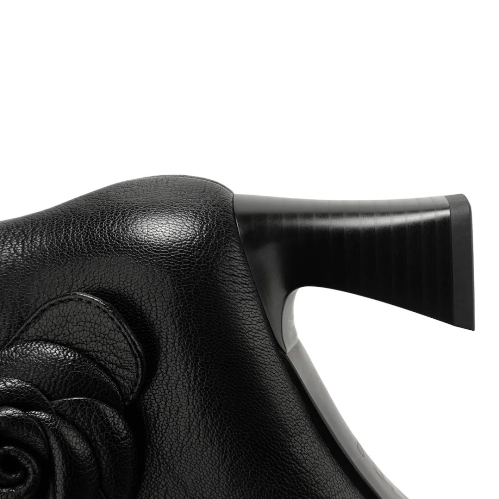 New Autumn Winter Handmade Genuine Leather Soft and comfortable Boots Pointed Toe Flower High Heel Short 33-41