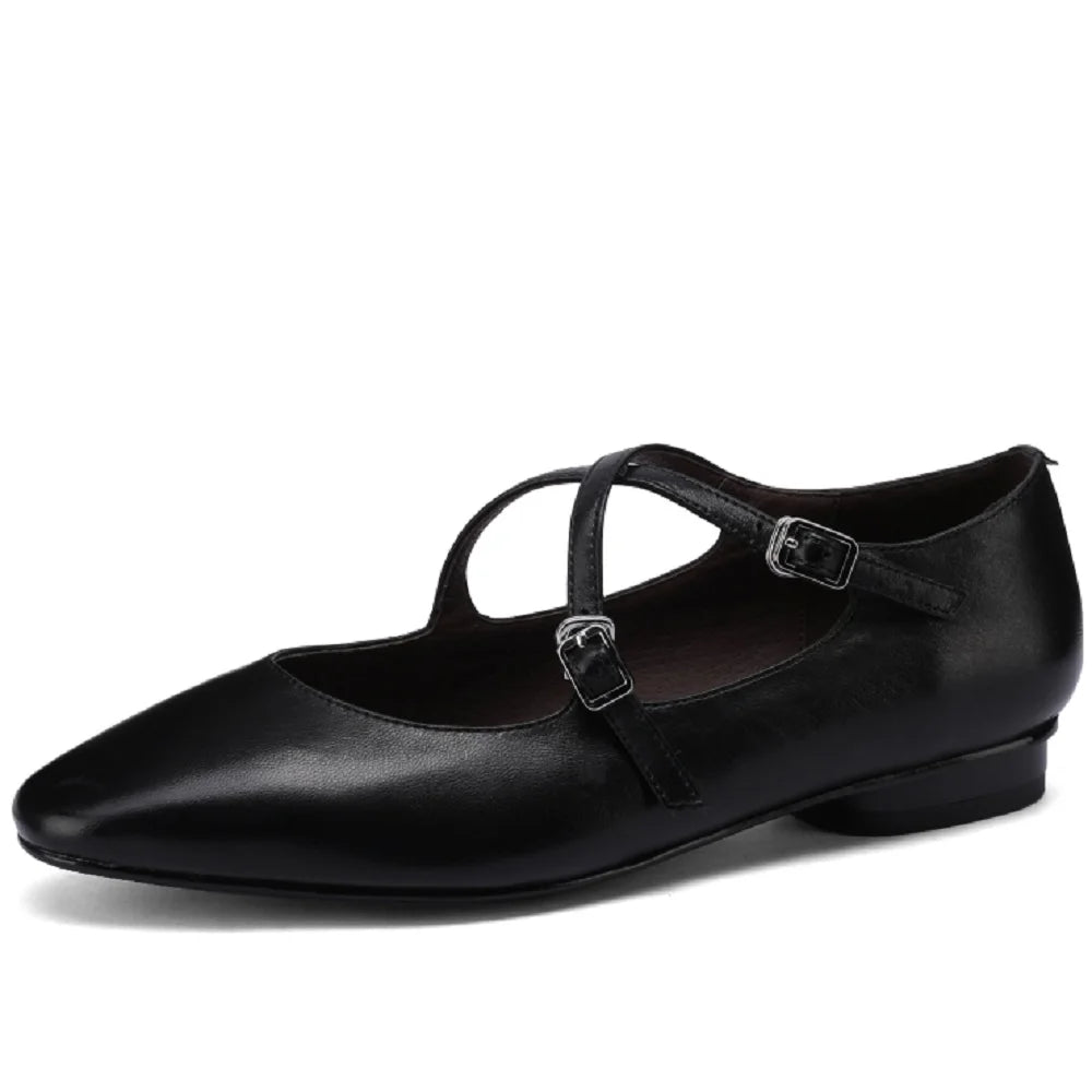 Handmade Genuine Leather Mary Jane Shoe 2cm Low Heeled Women Single Soft Comfortable Shoes Zapatos De Mujer 33-41