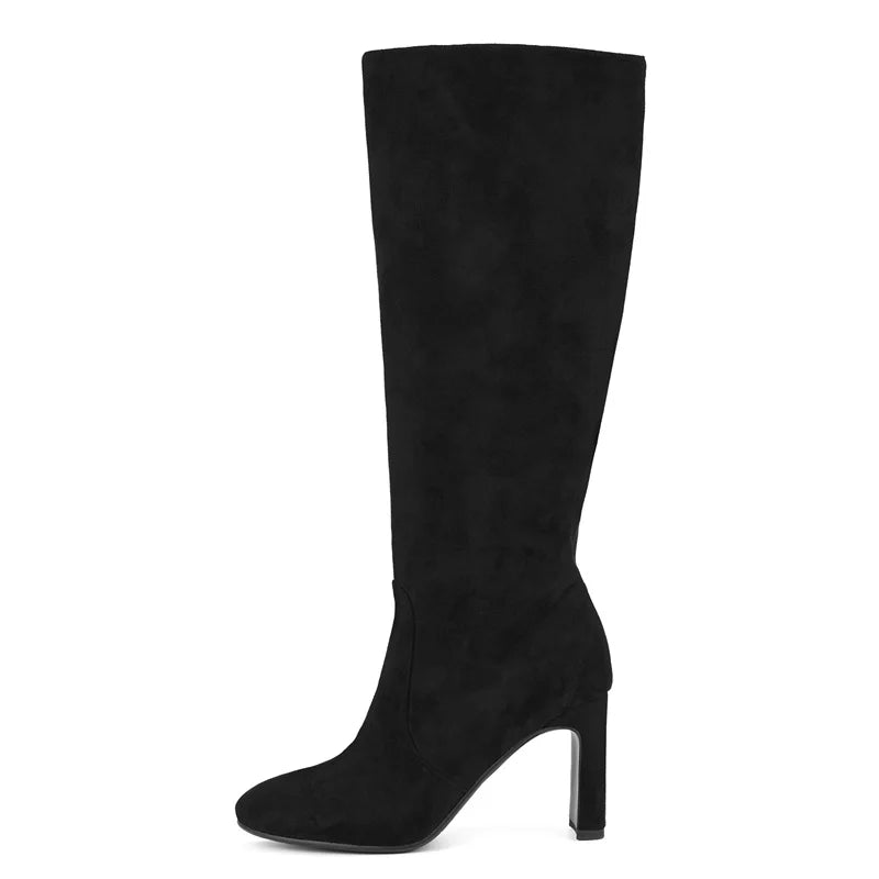 Onlymaker Women Pointed Side Zipper Stiletto Stretch Knee-high Boots Dressy Fashion Sexy Party Winter Boots