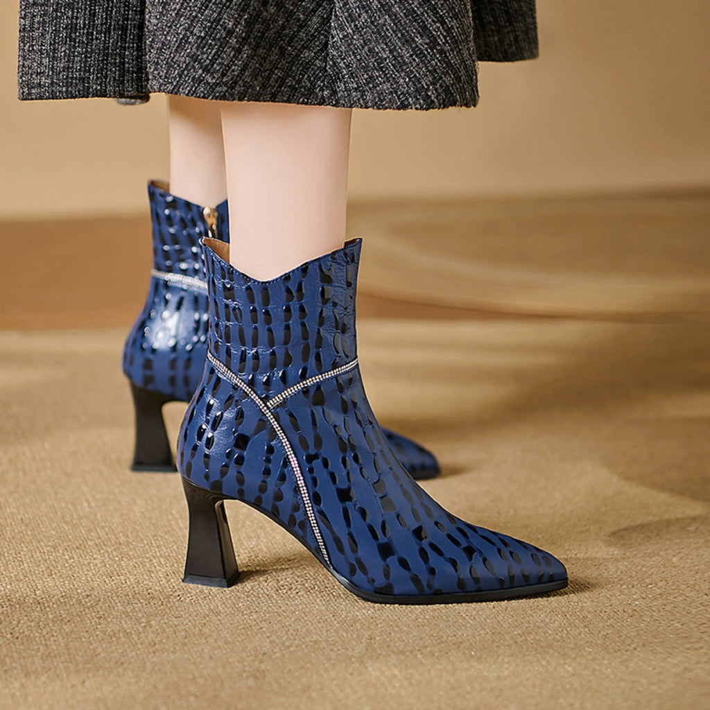 New Autumn Winter Warm Handmade Genuine Leather Shoes High Heels Pointed toe Dress Party Female Ankle Boots 34-40
