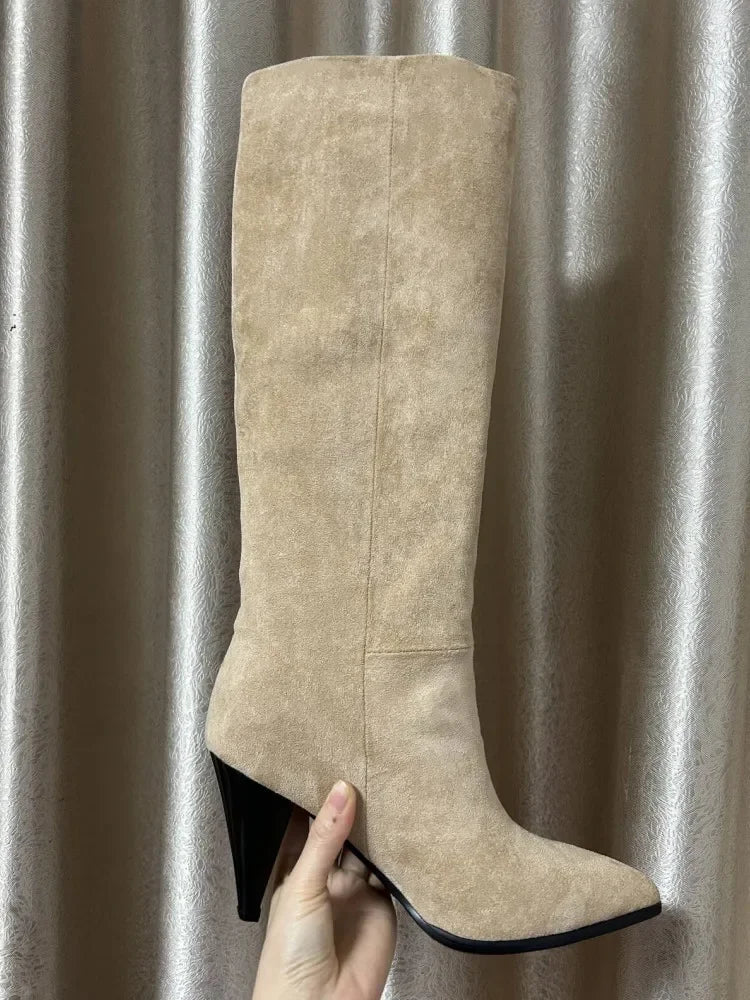 2026 European and American New Pointed Women's Short Boots with Conical High Heels Fashion 34-45 Size Large Women's Long Boots