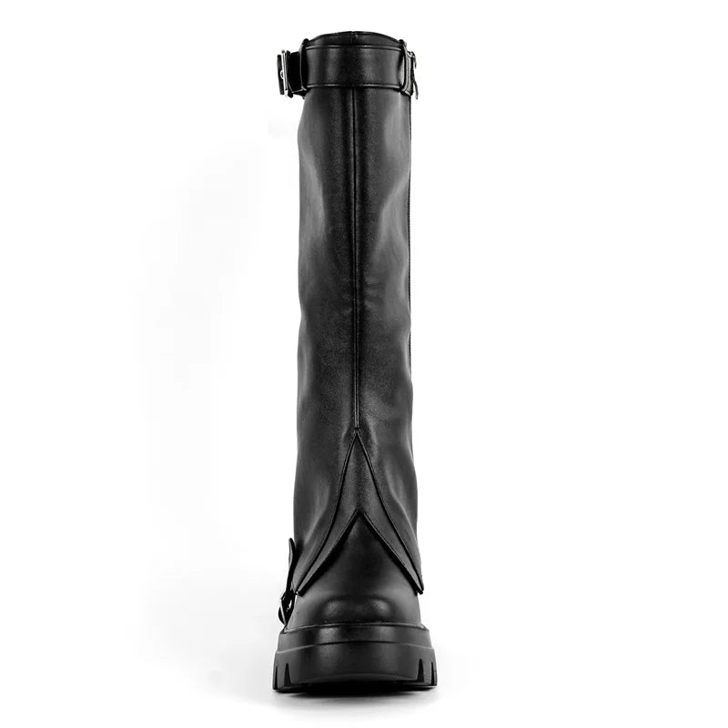 Onlymaker Women Round Toe Removable Shaft Black Boots Fashion Punk Boots