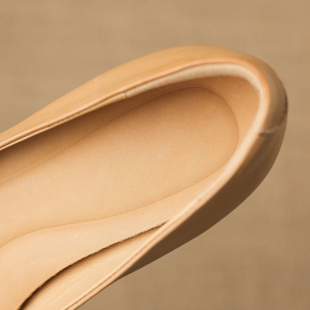 NEW Women Handmade Genuine Leather Soft and comfortable Square Toe Mid Heel Shallow Slio-on Shoes 34-40