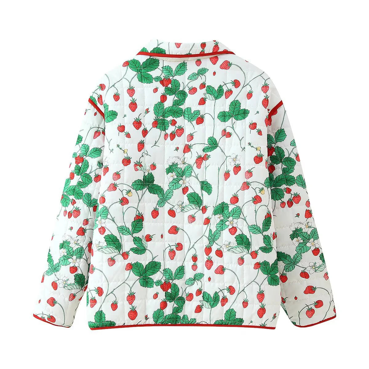 European and American style new women's fashion retro strawberry print loose single breasted cotton casual cotton jacket