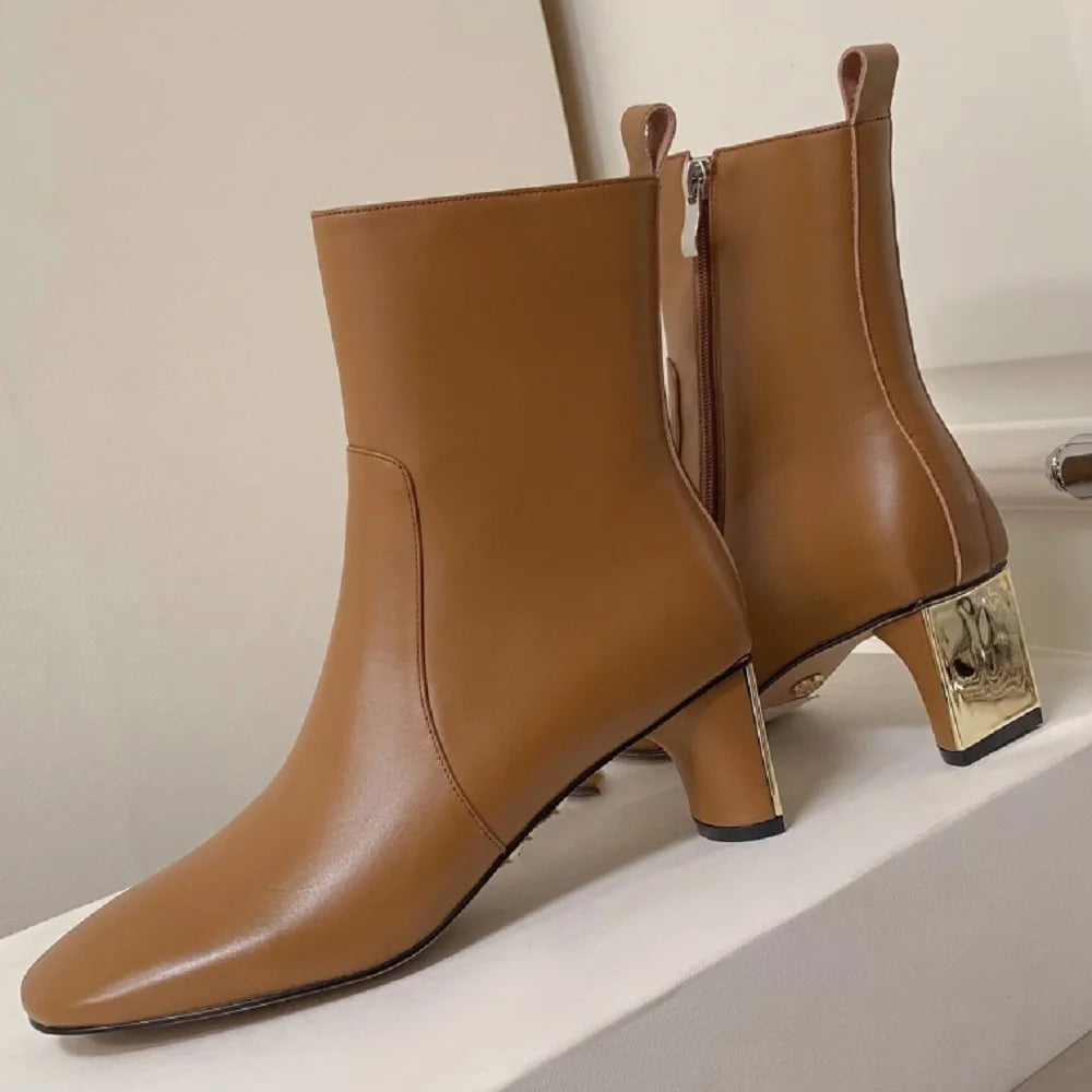 New Handmade Genuine Leather women's Round Toe Med Heels Ankle Boots For Party Dating Shoes Office Lady 33-40
