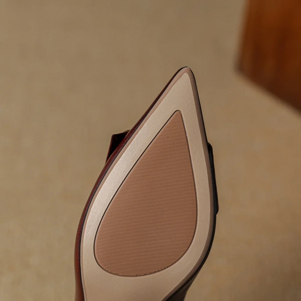 Dress Party Shoes Women Genuine Leather Pumps Sexy Thin Heels Slip On Solid Color Pointed Toe Handmade For Ladies