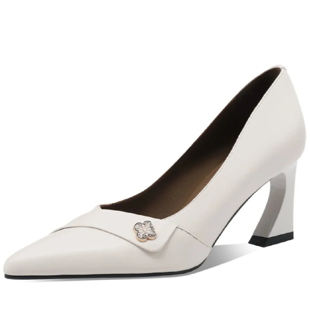 women Handmade Genuine Leather sweet pointed toe heel shoes lady classic office career work pumps  33-43