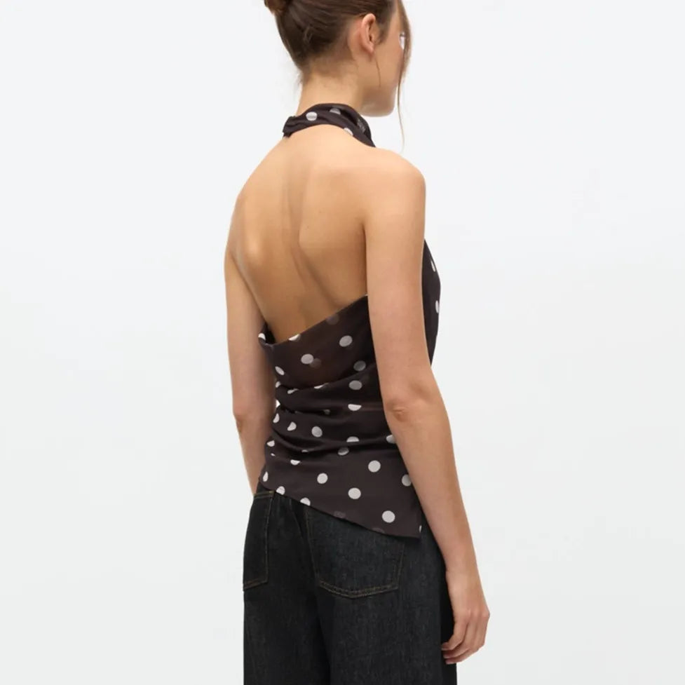Elegant Women's Summer Halter Neck Tops Fashionable Dot Print Sleeveless Open Back Slim Fit Vest for Party Daily Wear