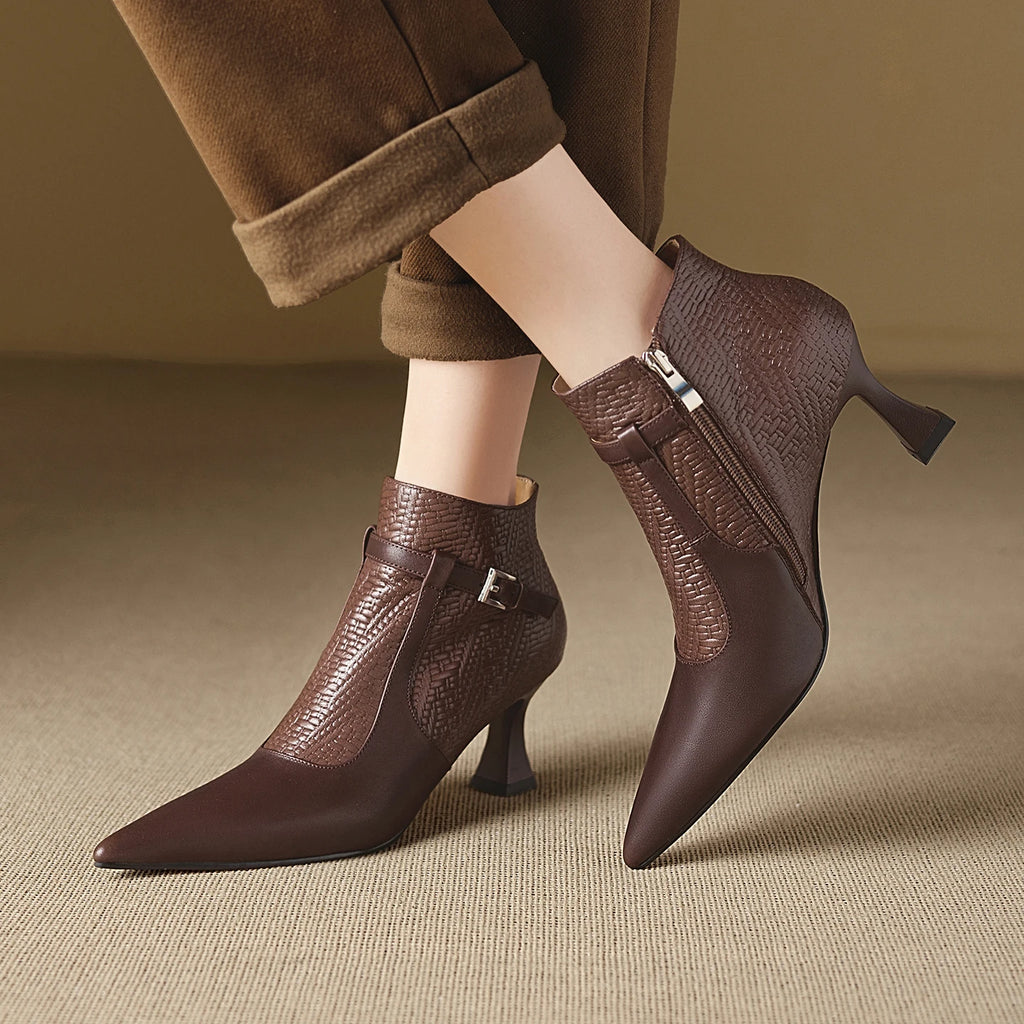 Women's Handmade Genuine Leather Soft and comfortable Short Boots New High-heeled Banquet Shoes 34-40