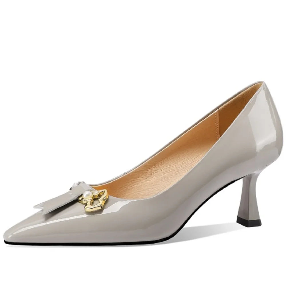 Sexy Charming Women's Single Shoes With Metal Decoration Quality Genuine Leather Comfortable High Heels 33-43