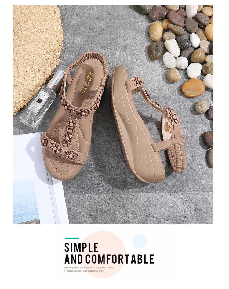 Ladies Flat Comfortable Non-slip Sandalias Mujer Elastic Band Wedges Footwear