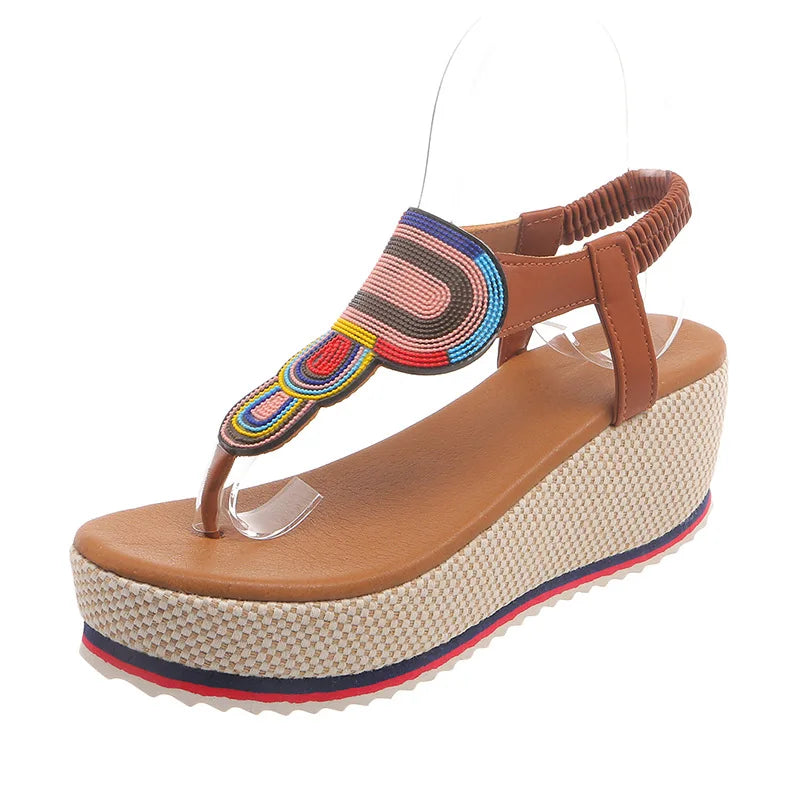 Plus Size Shoes for Women 36-43 Summer Fashion Platform Wedges Elastic Band Non-slip Sandalias De Mujer Beach Footwear