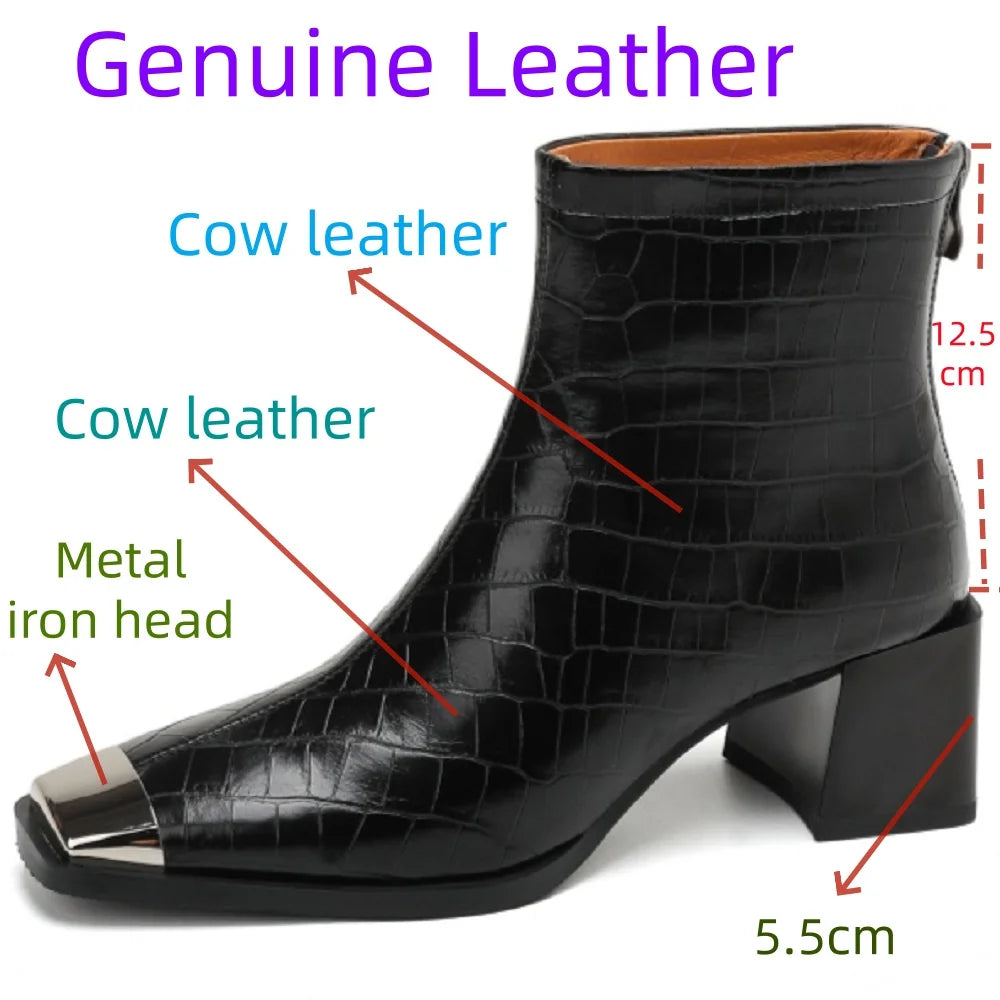 Women's Handmade Genuine Leather Soft and comfortable Mid Heel Ankle Boot Thi Heel ort Inner Fce Layered 33-40