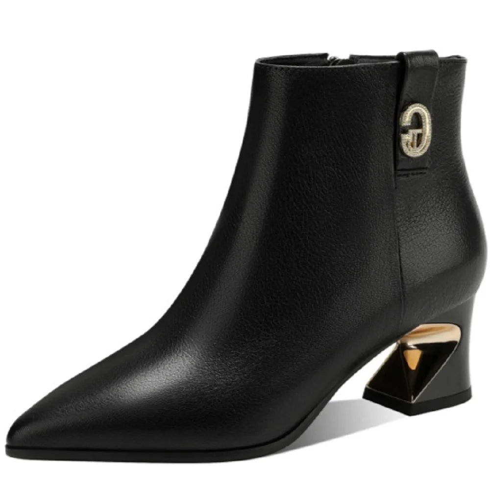 Women's Autumn Winter Handmade Genuine Leather Soft and comfortable Mid Heel Pointed Toe Versat 33-41