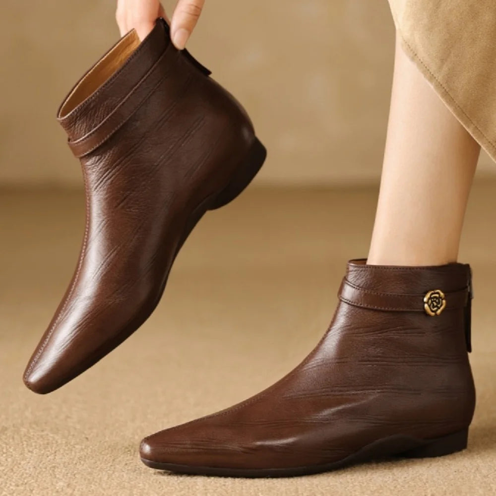 New Handmade Genuine Leather Soft and comfortable Women Square Toe Elegent Mid Heel Ankle Boots Boots 34-40