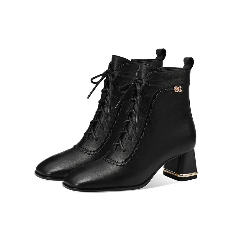 Woman Handmade Genuine Leather Soft and comfortable Ankle Boots Ladies Casual Shoes Modern Square Toe 33-43