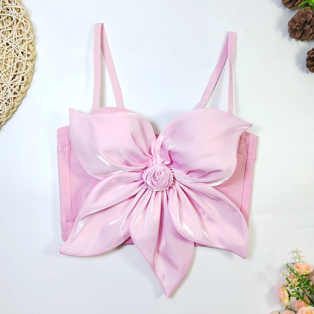 Summer New Fashion Three-dimensional Bow Large Flower Fishbone Camisole For Women Solid Color Tank Tops 11A05166