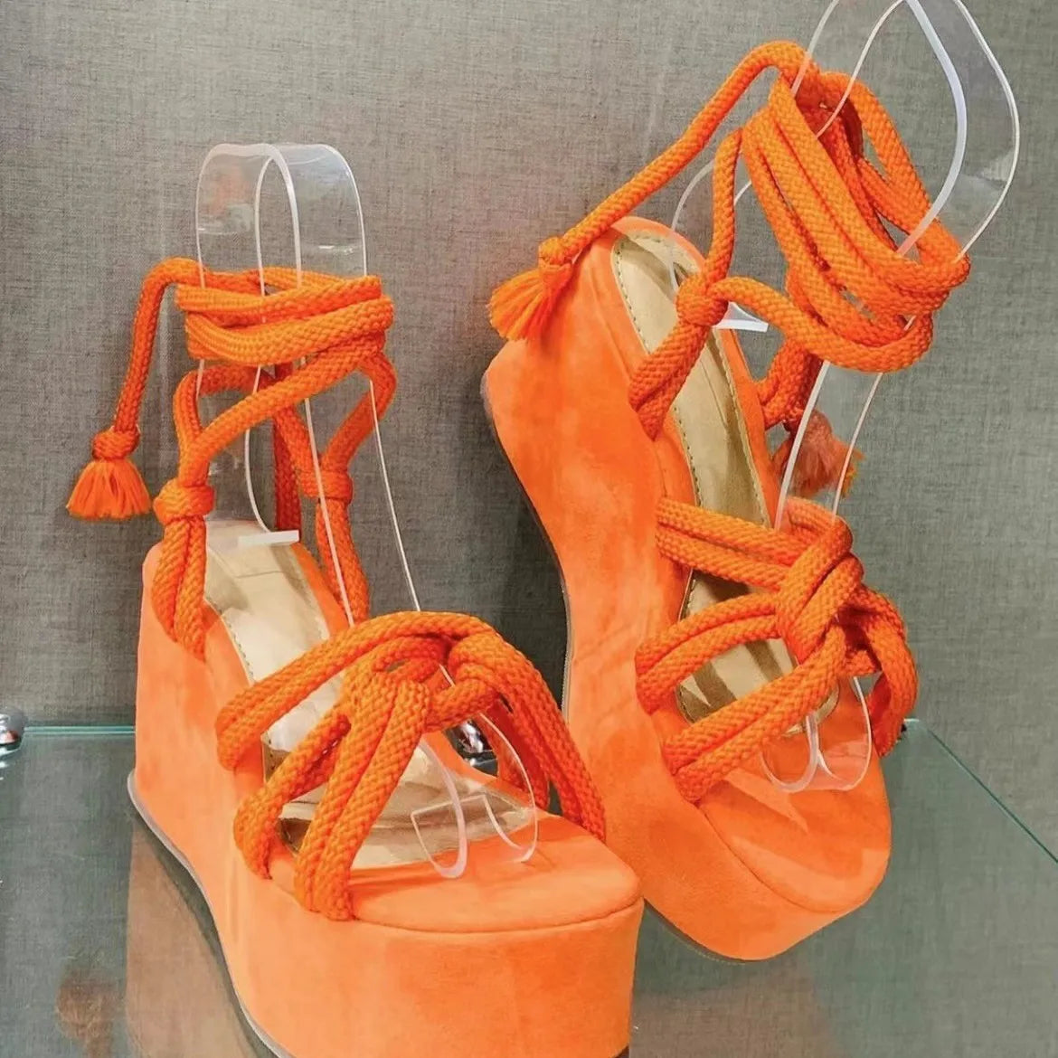 Summer Fashion Plus Size Shoes for Women 35-43 Platform Sandals Bandage Lace Up Zapatos