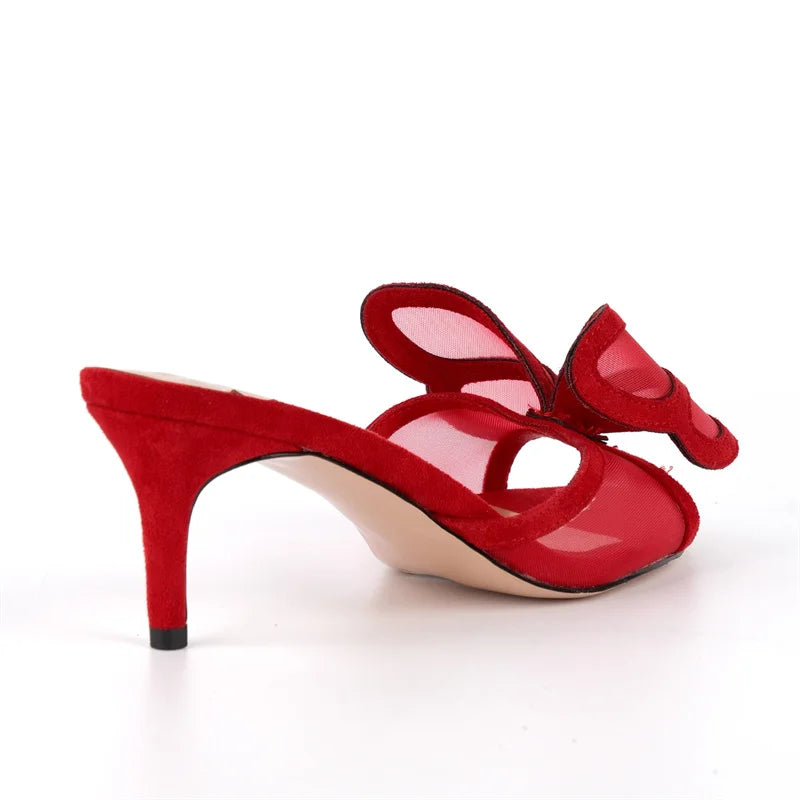 Women Peep Toe  Mules Faux Suede Kitten Heel Slip On Mules Sandals