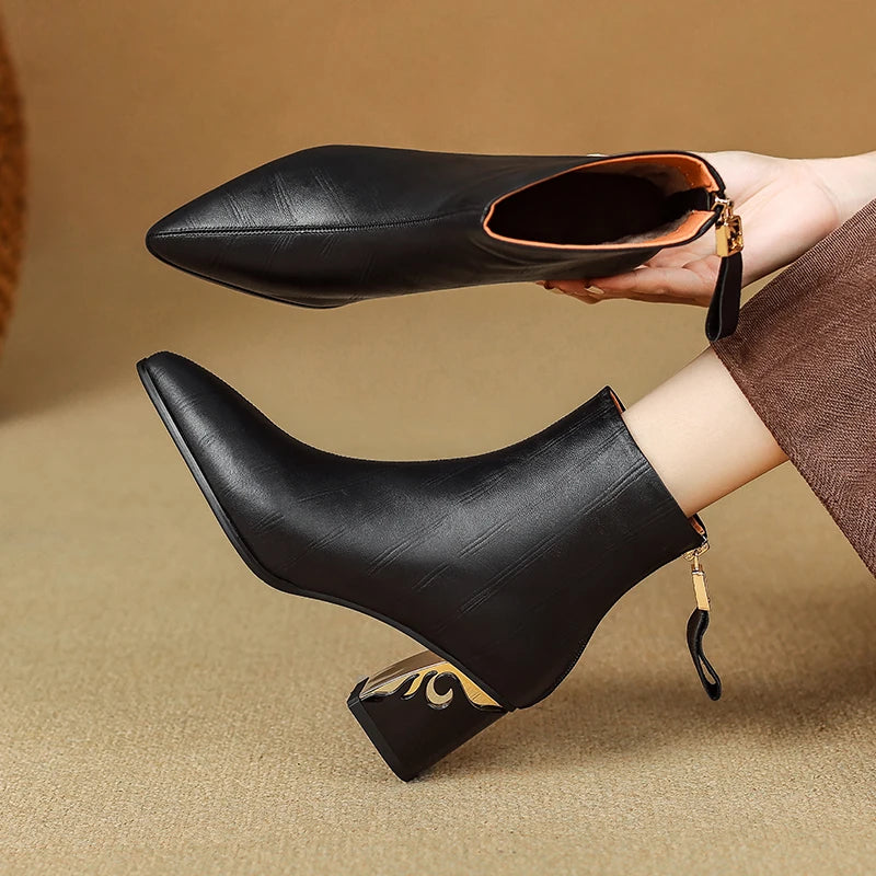 Handmade Genuine Leather Women's Soft and comfortable Ankle Boots Unique heel Luxury Minimalist Shoes 33-43