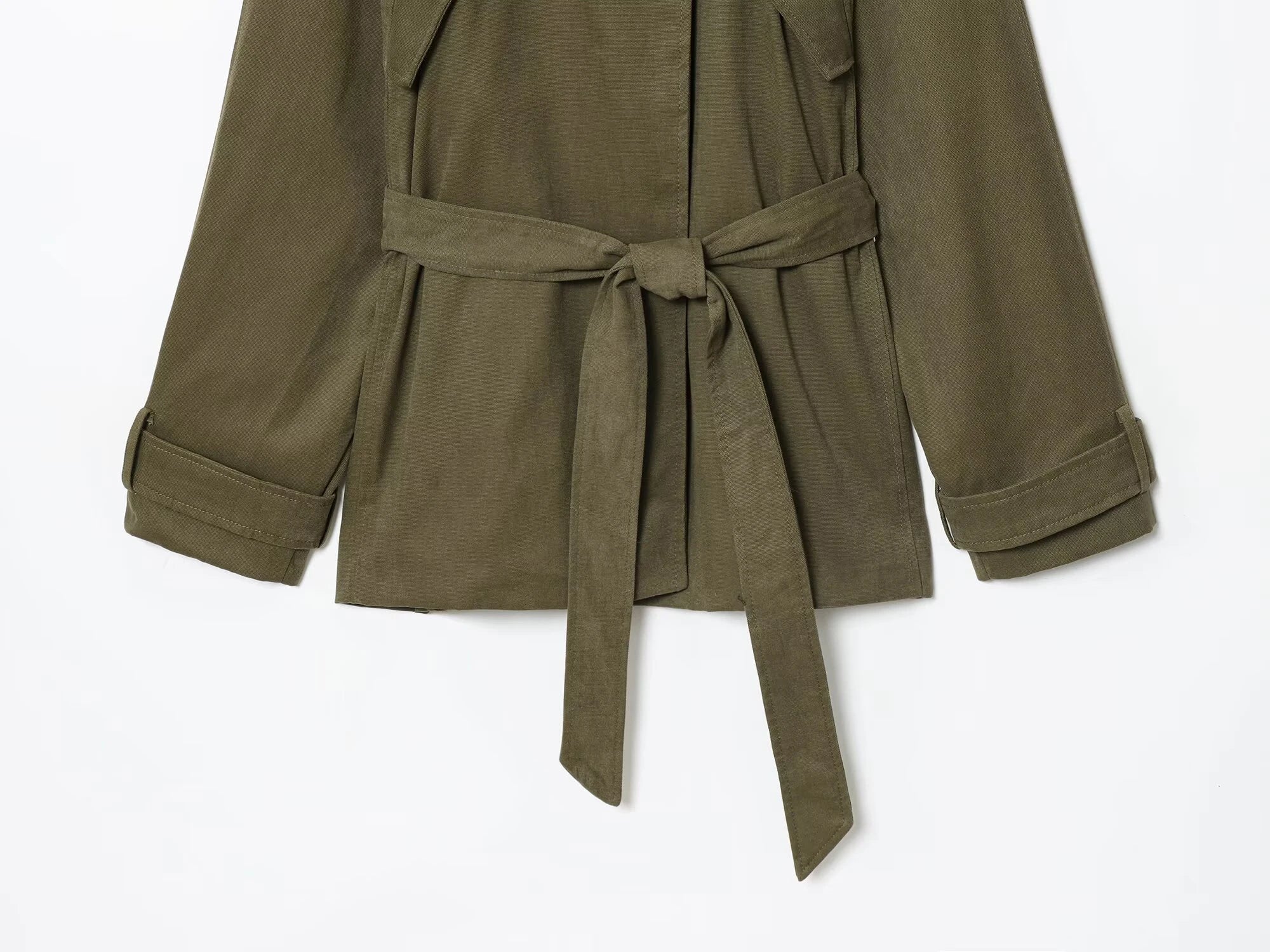 2025 Autumn New Women's Fashion European and American Style Personalized Stand up Collar Long Sleeve Cotton Belt Windbreaker