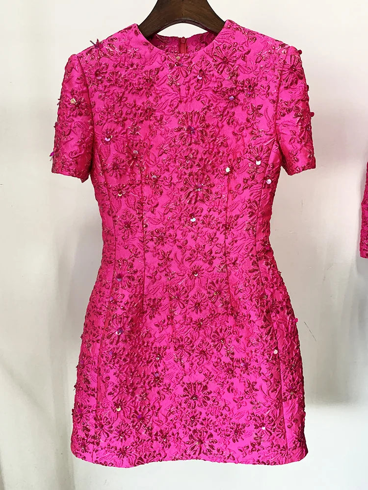 STREET Newest 2026 Designer Fashion Stylish Dress Women's Beaded Floral Jacquard Trimmed Dress