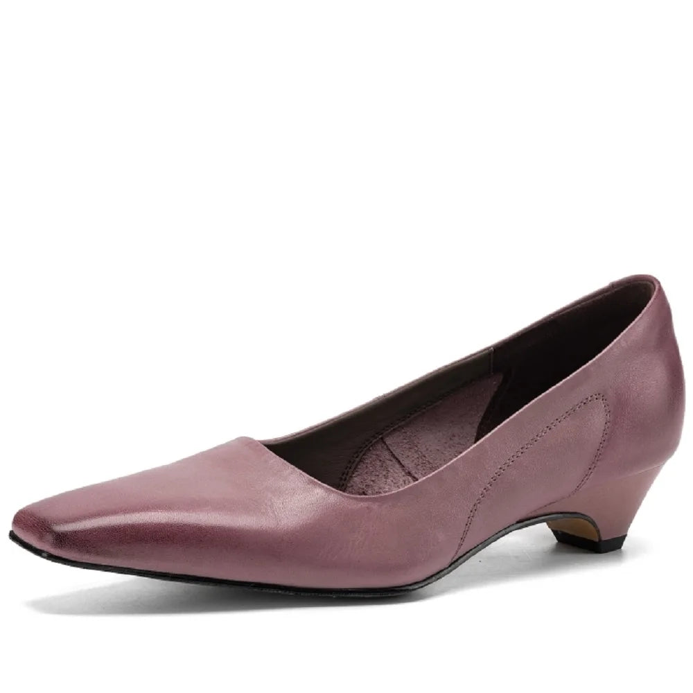 Women Handmade Genuine Leather Soft and comfortable Mid Heel Shoes For Ladies Daily Office Lady Dress