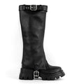 Onlymaker Women Round Toe Removable Shaft Black Boots Fashion Punk Boots