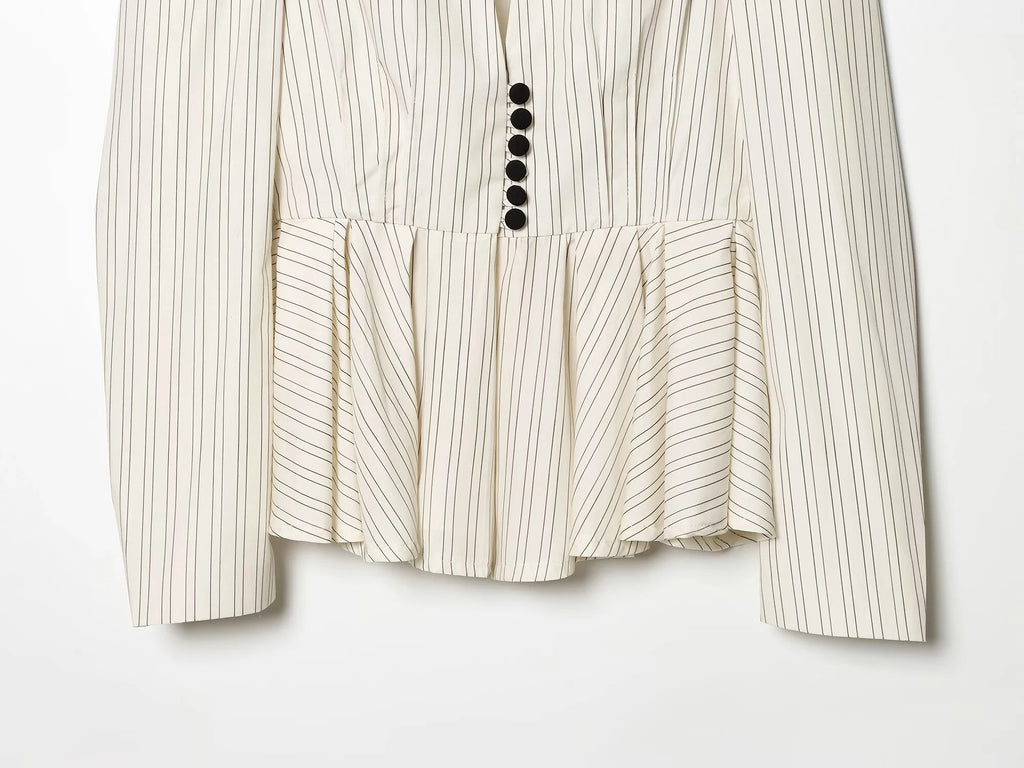 European and American style women's clothing new long sleeved striped short skirt hem suit jacket