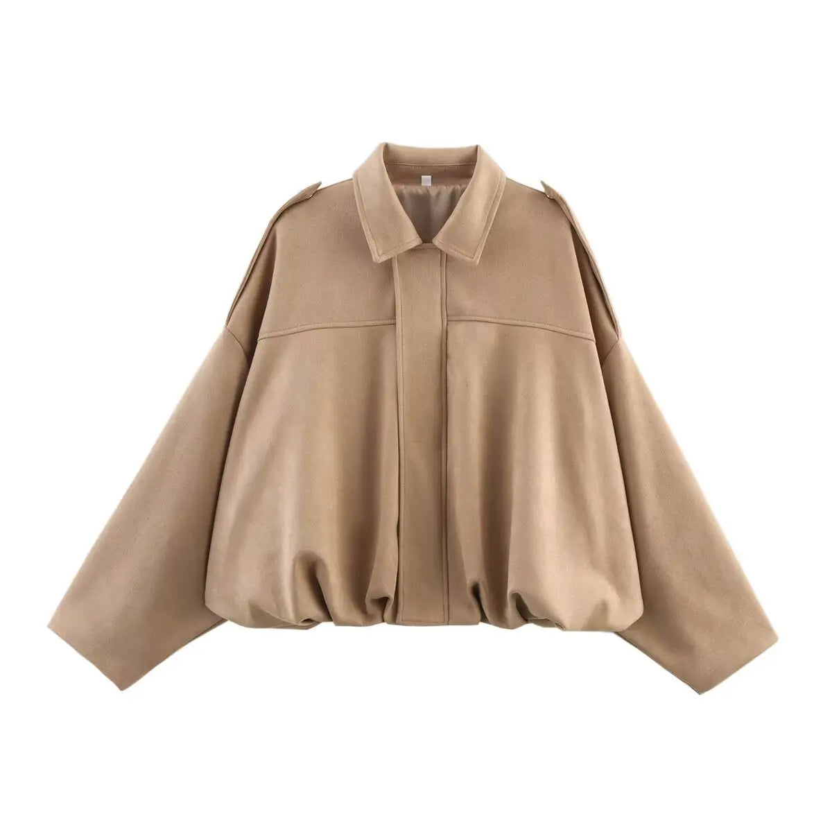 2025  Spring new women's suede texture effect Loose version of fashion lapel shoulder bomber jacket