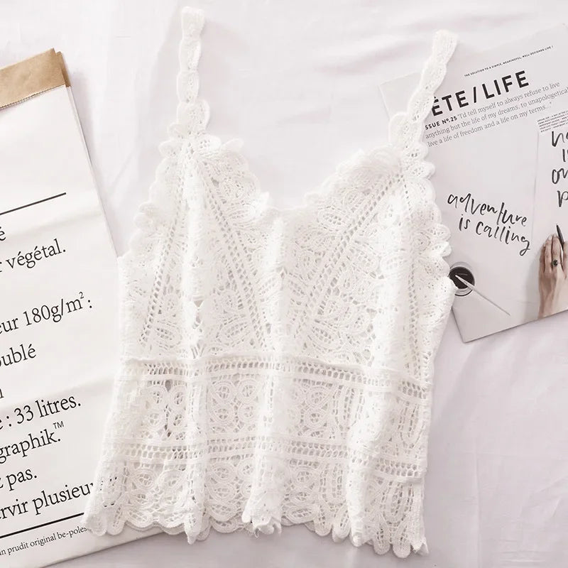 Female Beachwear Bohemian Boho Chic Crochet Eyelet Tank Tops Women Vintage Edwardian Aesthetic Ibiza Hippie Gypsy Skinny Camis