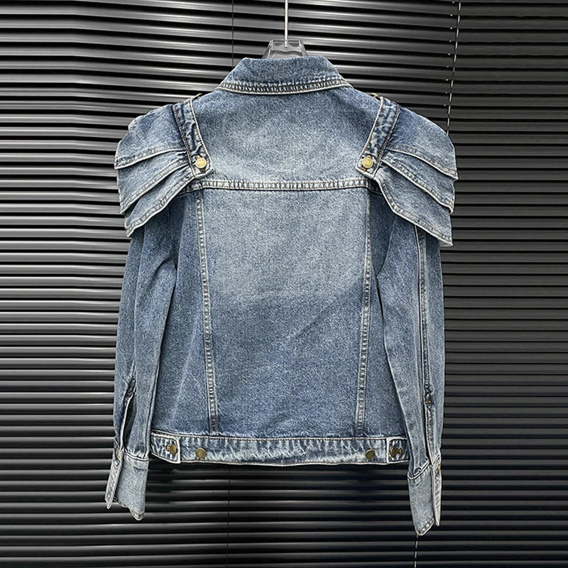 2026 Jeans Jacket Fashion New Items Vintage Detachable Shoulder Pad Denim Jacket For Women Niche Design High Street Coat Female 11A05870