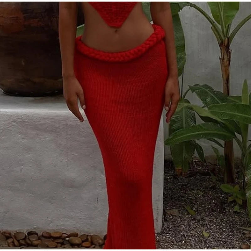 Sexy Knit Crop Top Skirts Set