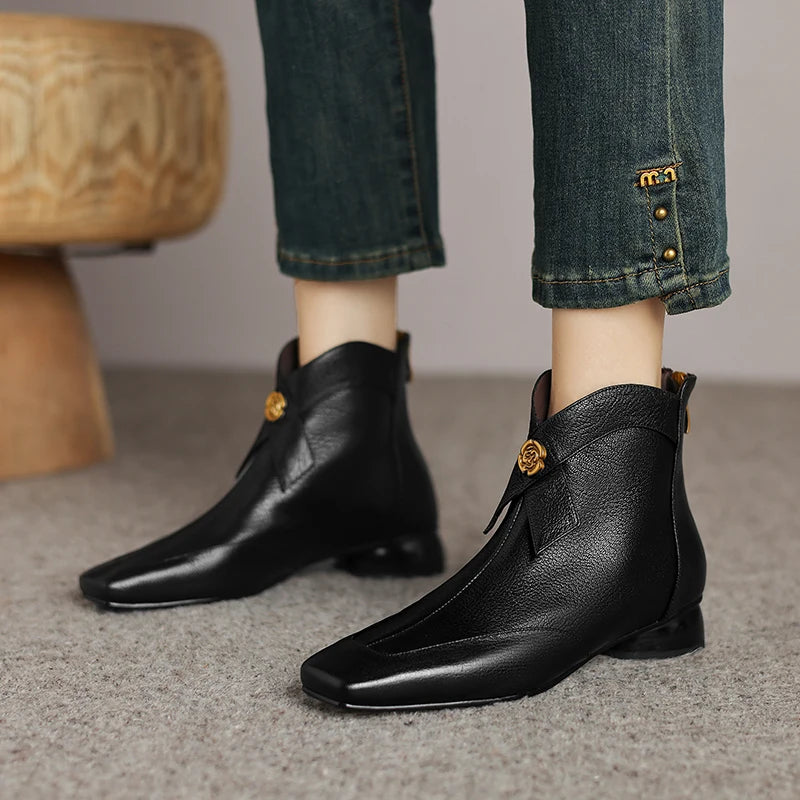 Women's sheepskin bowtie decoration back zip flats autumn ankle boots high quality soft comfortable casual 34-41
